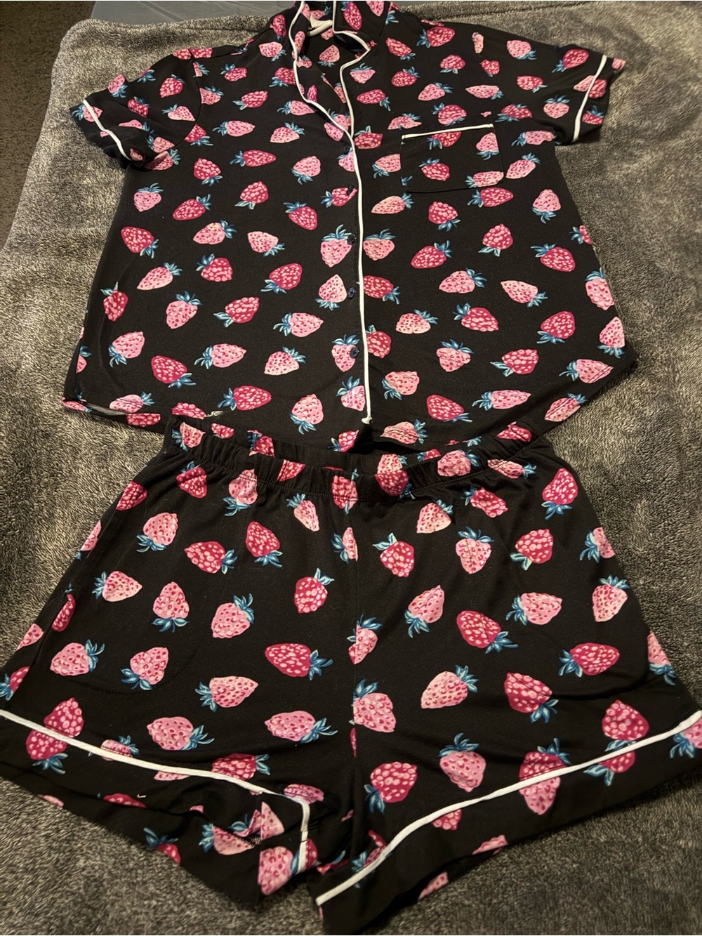 Secret Treasures Black Strawberry-Print Short Sleeve Pajama Set